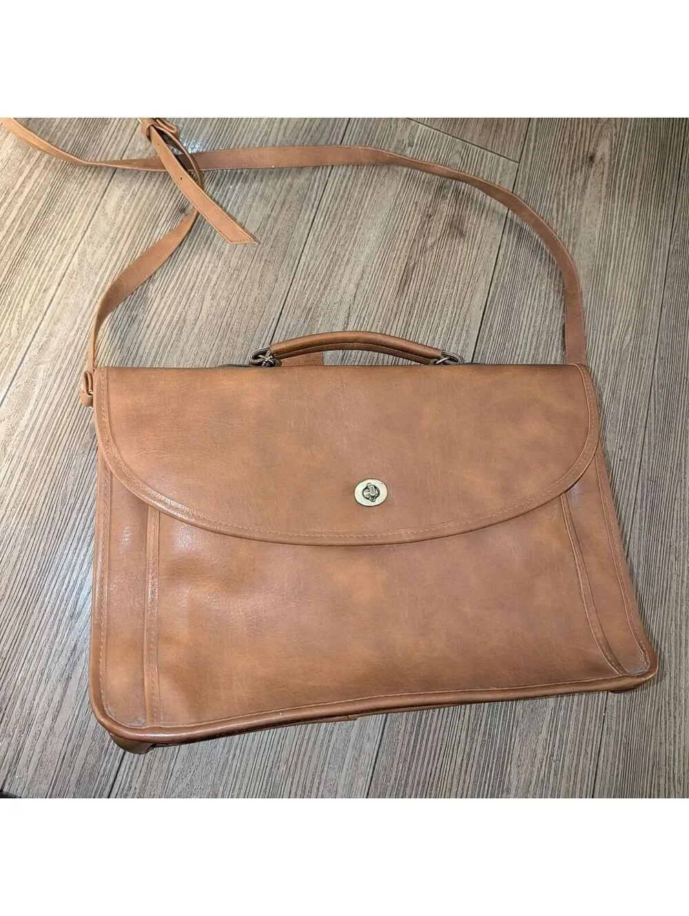 Lorenzo Leather Tan Leather Briefcase with Shoulder Strap